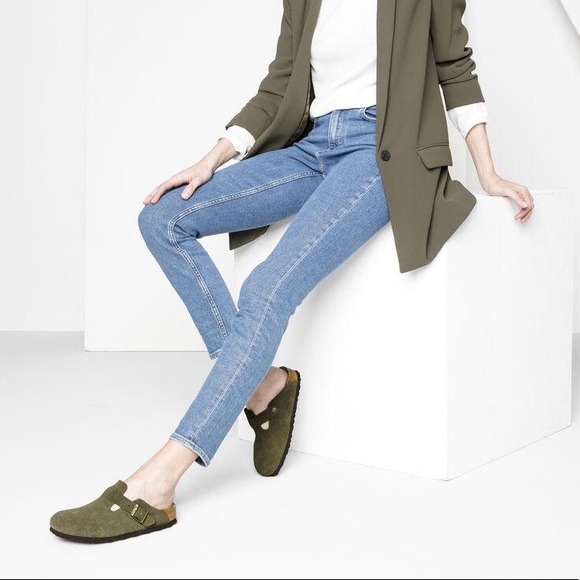 birkenstock boston green suede